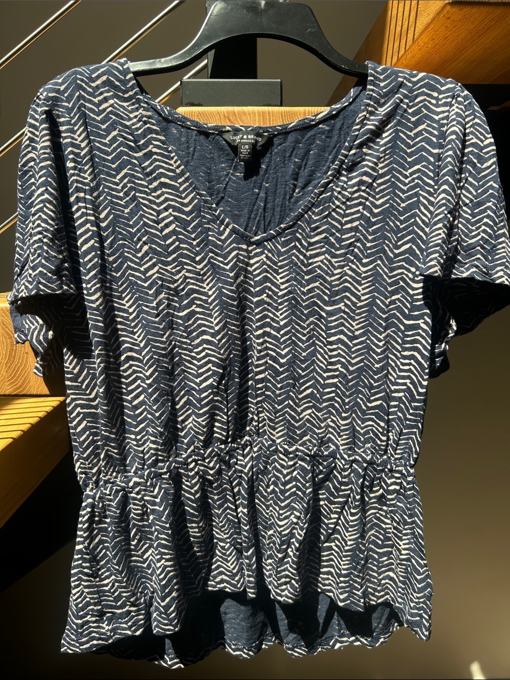 Lucky Brand Navy and White V-Neck Peplum Tunic